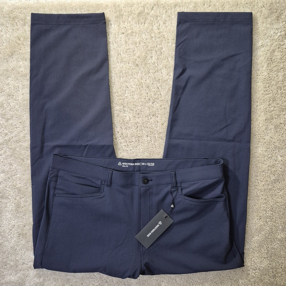 Western Rise Evolution Pant Men 38/32 Blue Slim Performance Stretch Golf Chino